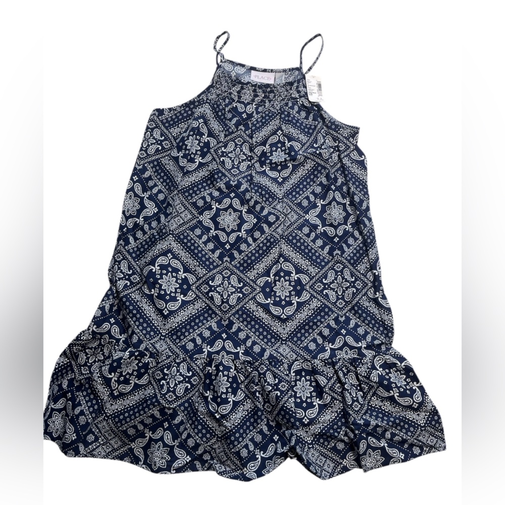The Children’s Place Blue Bandana Ruffle Dress Girls Size Large NWT - Picture 5 of 9